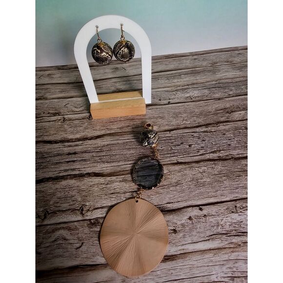 The Unbranded Brand Jewelry - Textured Sphere Hoop Earrings & Large Disc Pendant Charm Statement no chain